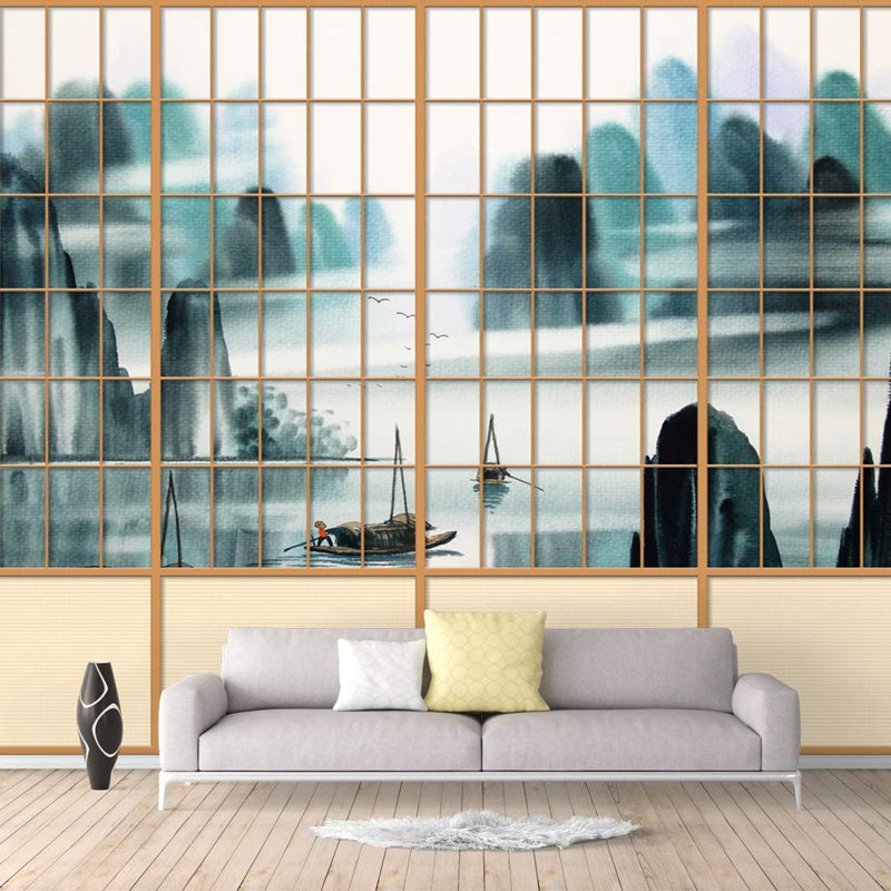 Panneau mural japonais avec vue sur les montagnes japonaises, L 100 po x l 144 po