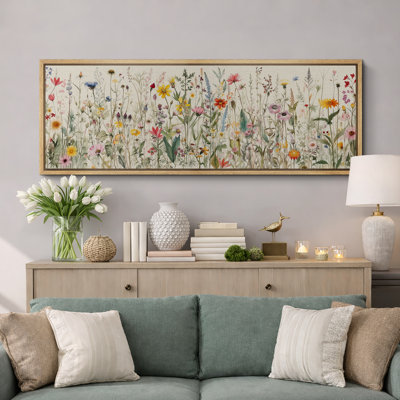 Vibrant Wildflower " Vintage Wildflower Watercolor Panoramic Botanical Retro Fine Art Decor Extra Large Colorful "