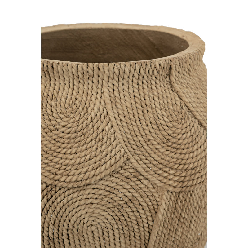 Jardinière ronde en sable et en ciment à texture brune tissée H 14,8 po x l 15 po x P 15 po, H 14,8 po x l 15 po x P 15 po