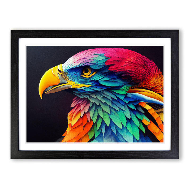 Eagle Bird Watercolour Vol.1 - Single Picture Frame Painting, 46cm H x 64cm W x 2cm D, Black Framed