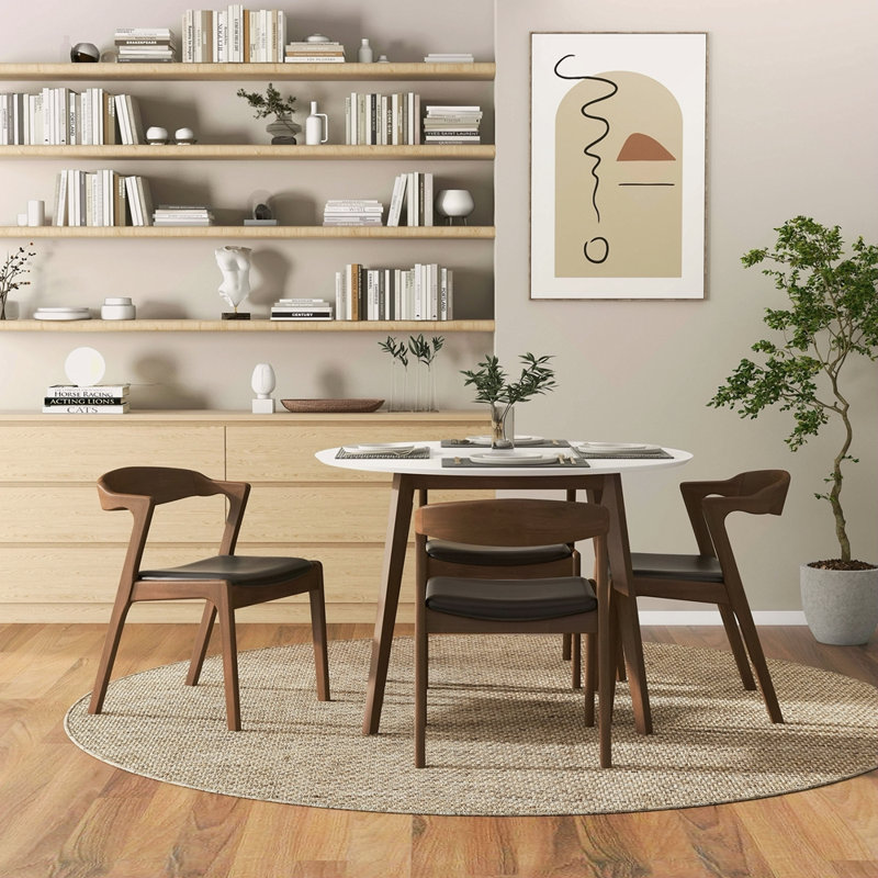 Ensemble de 2 chaises de salle à manger en bois massif et cuir noir