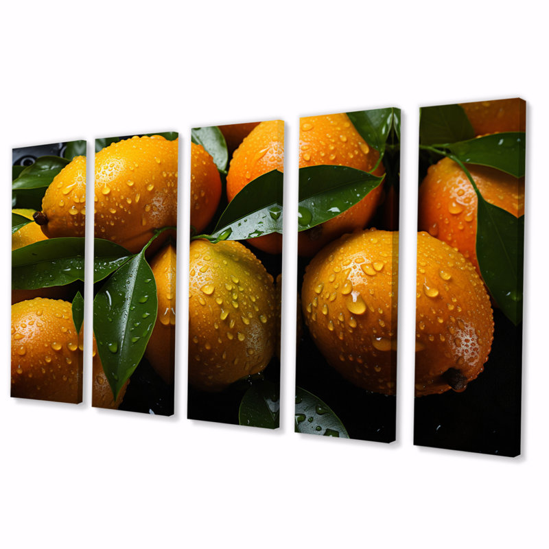 Fresh Fresh Oranges III - fruits, reproduction d'art sur toile - 5 panneaux égaux