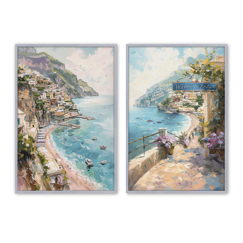 «Coastal Charm Paradise», ensemble de 2 pièces encadrées sur papier par Azure Artisanal Studio, Chrome poli