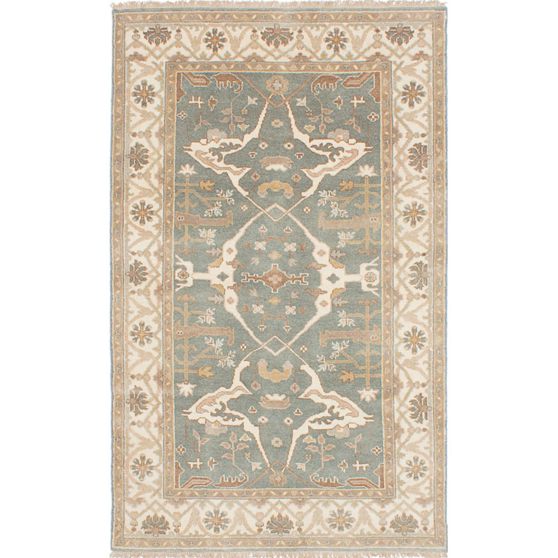 Tapis de la surface en laine bleu ardoise 4 pi 11 po x 8 pi en laine one-of-kind-noué la royal ushak Gilreath