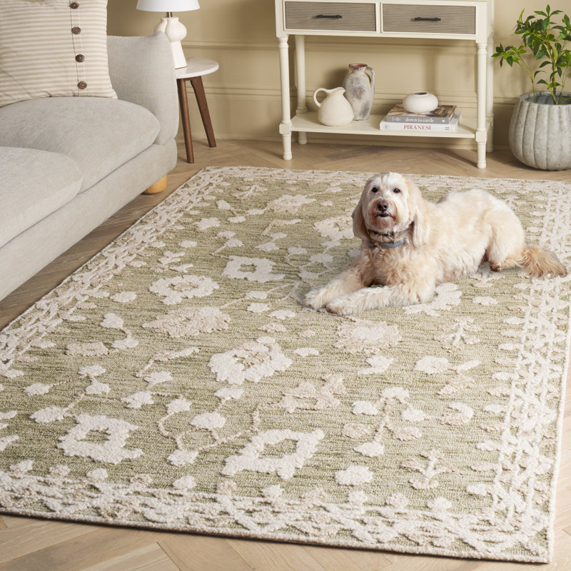 Tapis vert / ivoire Marquee 503, Rectangle de 5 pi x 8 pi