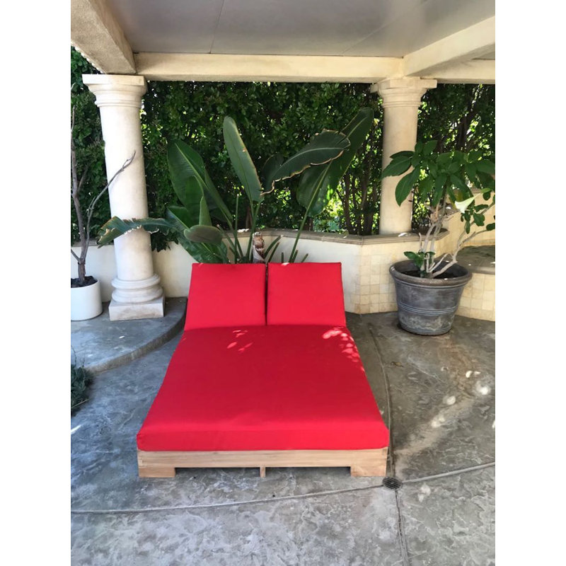 Sequoia Teak Double Chaise Lounge with Sunbrella Cushions , Canvas Aruba Sunbrella