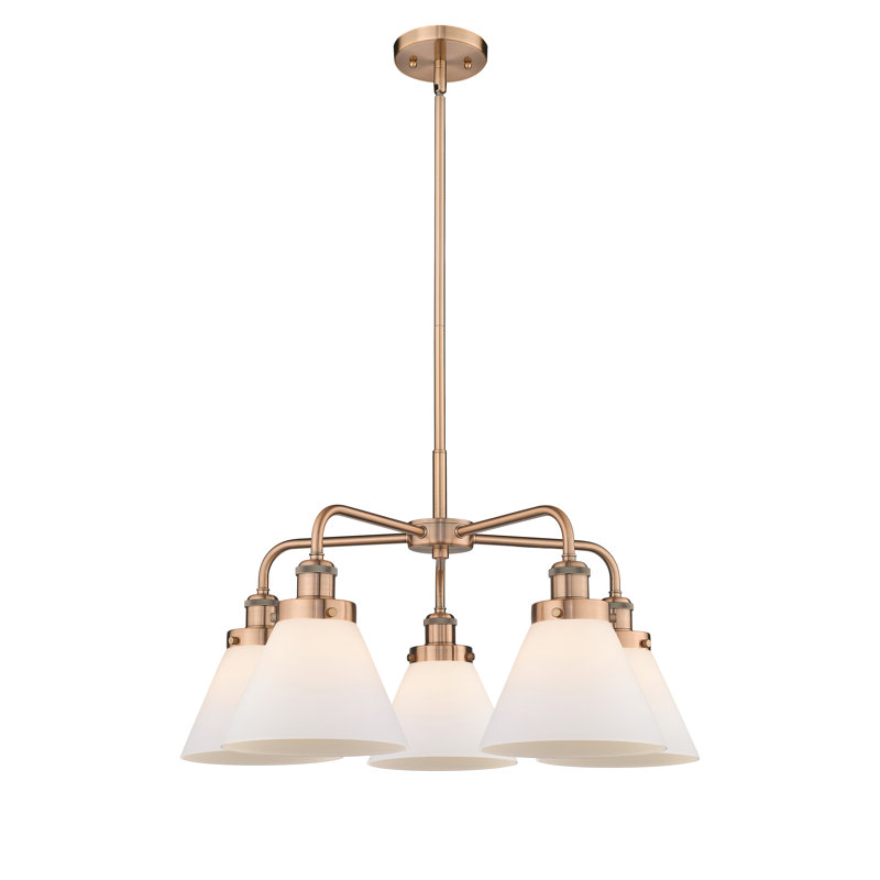 Lustre suspendu 5 lumières Cone, Blanc mat, Cuivre antique