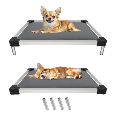 FXW TitanNest Chew-Proof Elevated Dog Bed, Raised Cot for Indoor/Outdoor/Camping Use, Durable & Washable Padded Pet Bed for Toy Dogs, 24.0" L x 20.0" W x 4.1" H, Grey