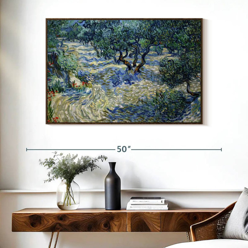 Olive Orchard 1889, Cadre flottant noyer, 40 po x 27 po