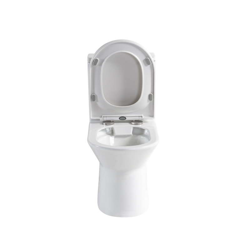 Toilette conforme, 17 po de hauteur, chasse double 1,1 / 1,6, cuve sans rebord, siège à fermeture en douceur, blanc lustré, installation brute de 12 po, entretien rapproché