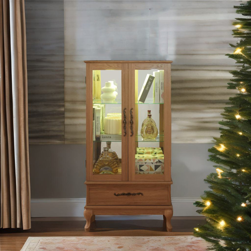 Vitrine lumineuse vitrée, Chêne clair