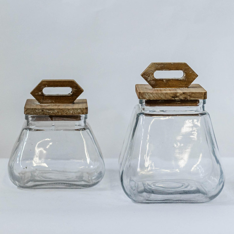 Contenant en verre avec couvercle en bois, petit
