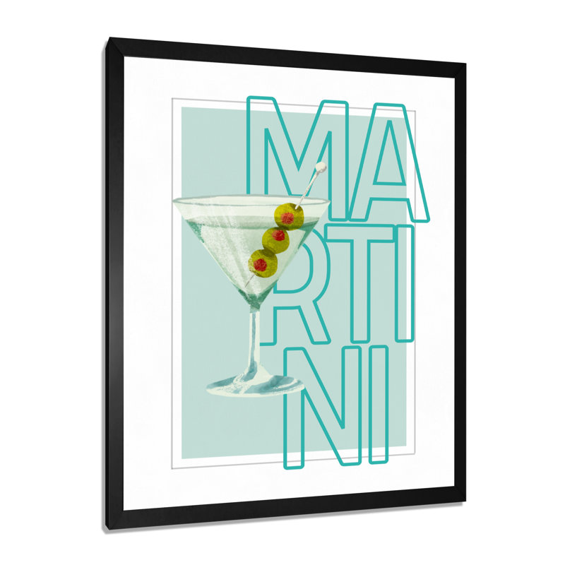 «Straight Martini With Olives Cocktail», impression d'art mural, H 20 po x l 12 po x P 1 po, Toile encadrée noire simple