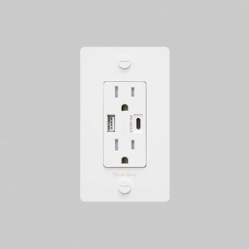 1G Combination Duplex Outlet And USB-A + C Charger / With Logo , White