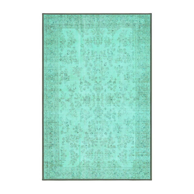Tapis oriental gris clair / turquoise en polyester tissé à la machine Maturo, Rectangle 2 pi x 3 pi