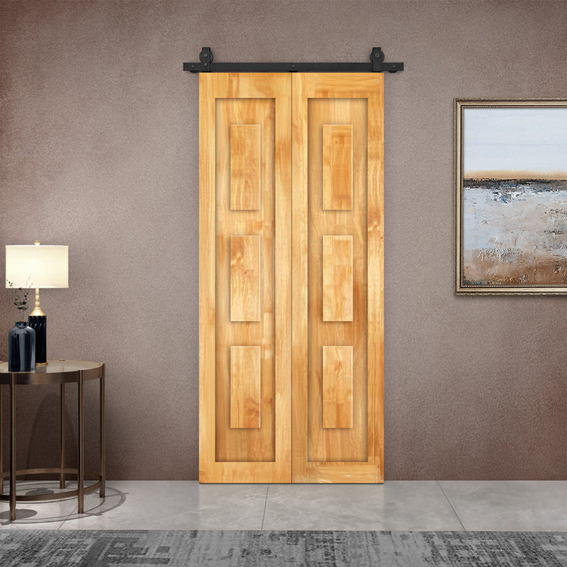 Ensemble de quincaillerie pour porte de grange coulissante en bois de pin 3 panneaux, 36 po x 80 po, Chêne vieilli