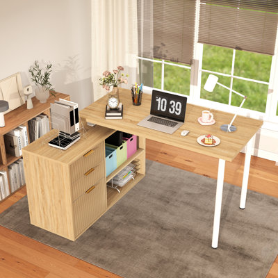 53" L-shaped Executive Desk with File Cabinet