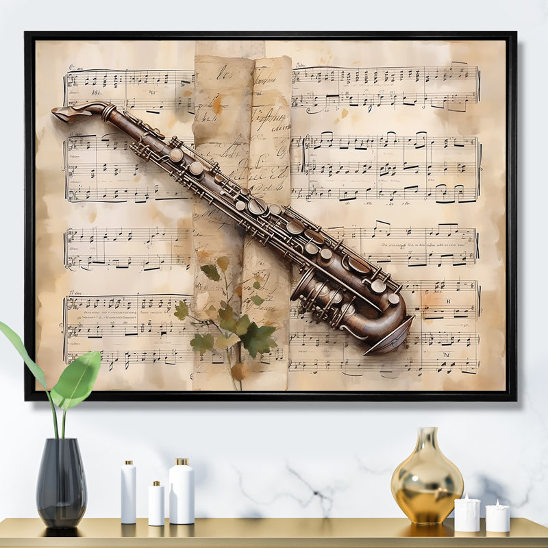 Clarinet Classique Timeless Taupe IV sur toile, Cadre flottant noir, H 34 po x l 44 po x P 1,5 po