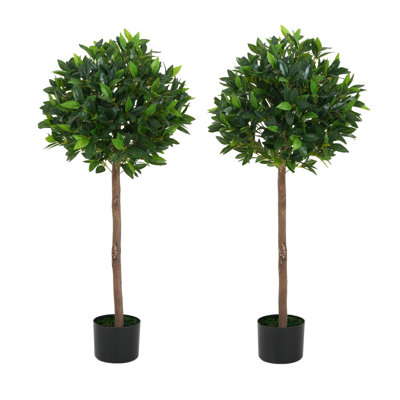 49" Artificial Topiary Bay Tree Ball With Pot, Set Of 2