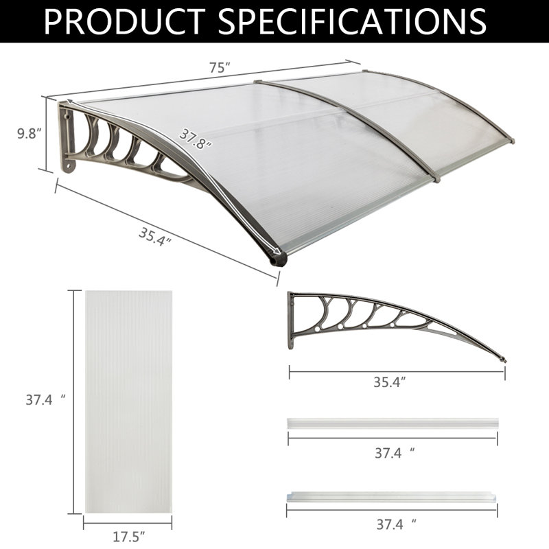 Dakota Fields 1.9cm W x 1cm D Plastic Clear Cover Retractable Door / Window Awning, Grey