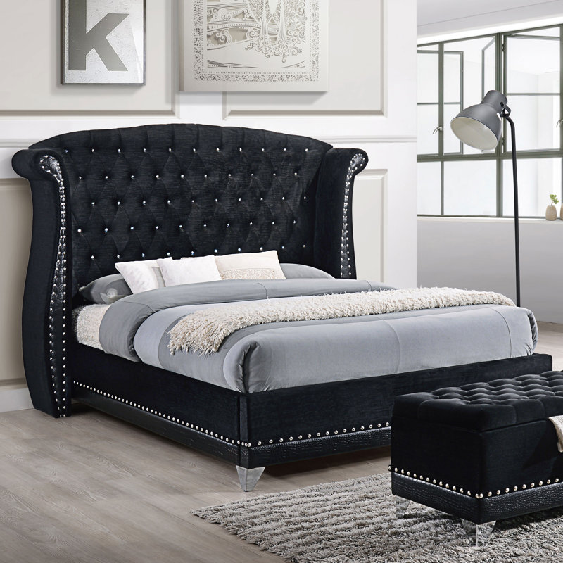 Dasher Upholstered Eastern King Wingback Bed Black, King, Black
