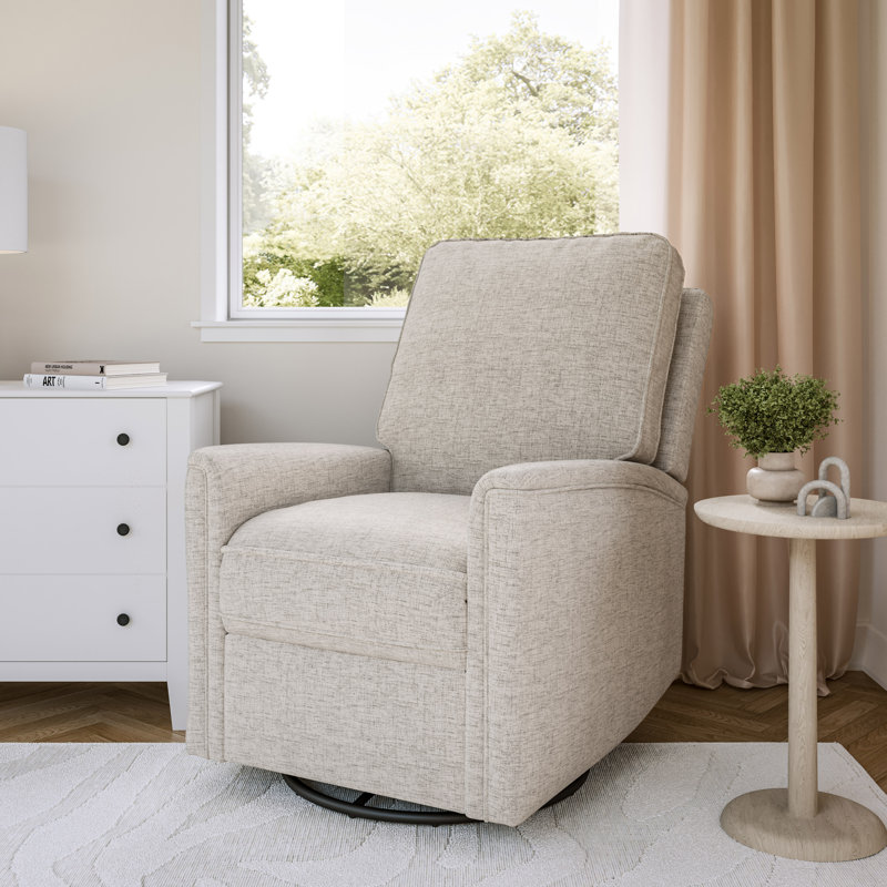 Anamda 28" Wide Upholstered Swivel Rocker Manual Recliner Chair, Beige Polyester Blend