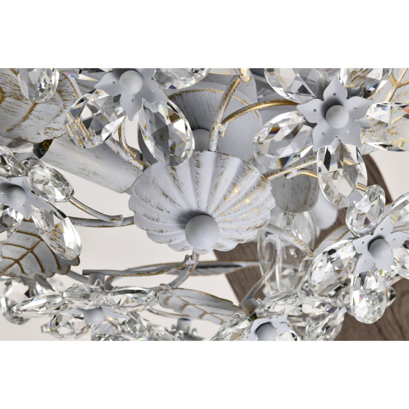 Praer Washed White 5-blade Lighted Ceiling Fan With Crystal Daisy Bouquet Shade