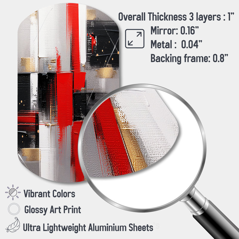 Rouge et or cubique abstrait I - art mural asymétrique en forme de cylindre cubique, H 43 po x l 23 po x P 1 po