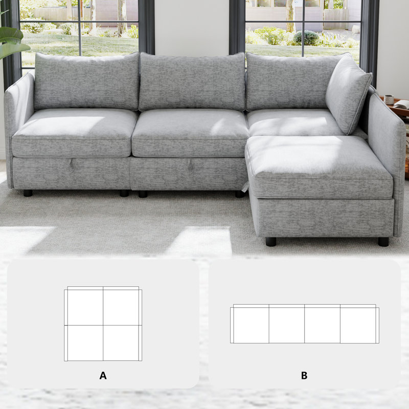 Canapé modulaire modulaire, siège de canapé convertible avec rangement, ensemble de canapé modulaire canapé-lit, combinaisons modulaires flexibles en tissu pour le salon