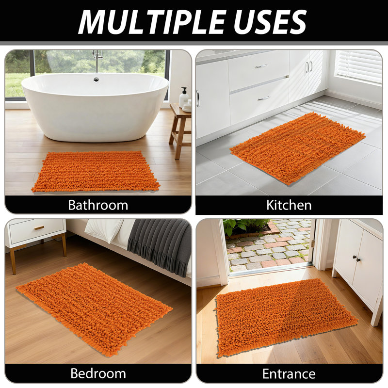 Ultra Plush Chenille Non-Slip Bath Rug, 24" L x 17" W, Bunrt Orange