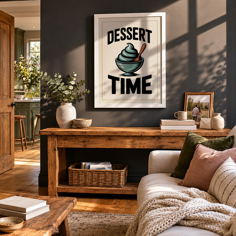 Dessert Time Typography - Framed Print, A2 - 59.4 x 42.0 cm, White