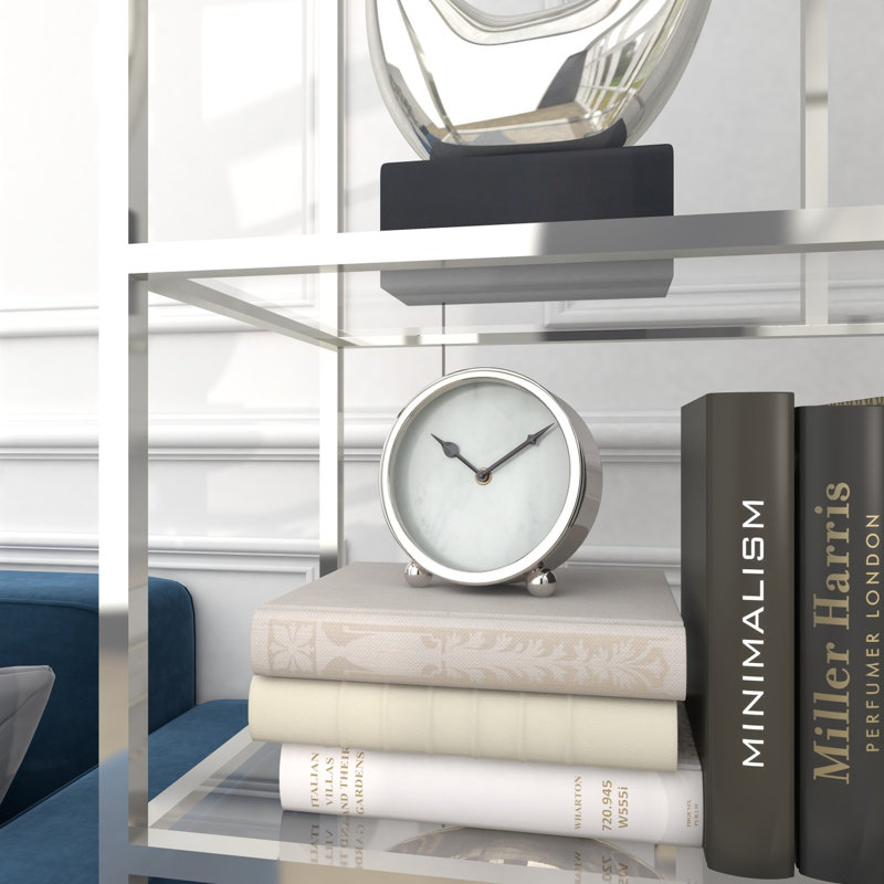 Horloge de table ronde en métal argenté 6 po x 6 po