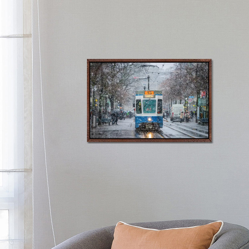 Morning in Zurich 1 Piece Wall Art on Canvas, 45.72cm H x 66.04cm W x 3.81cm D, Classic Brown Wood Floater Framed