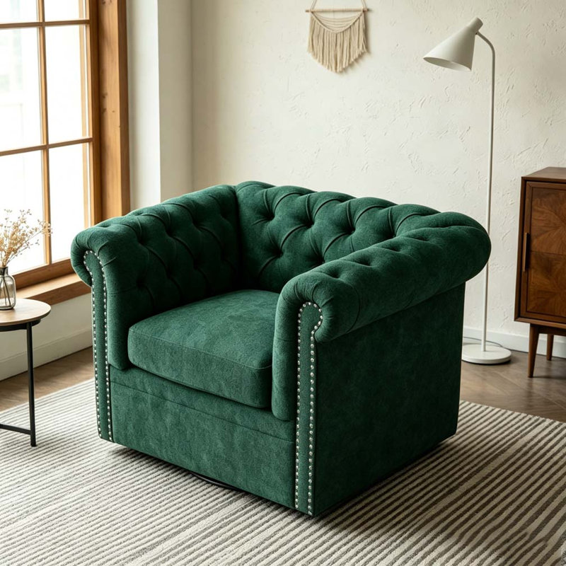 Fauteuil club pivotant Chesterfield, Vert foncé