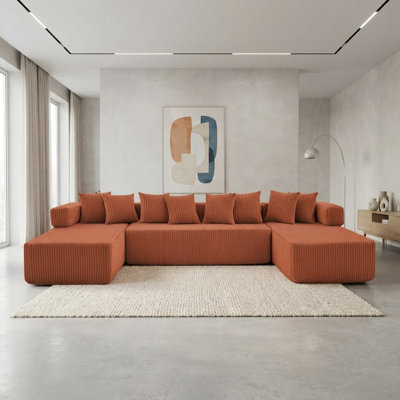 146" 5-Seat U-Shaped Corduroy Modular Sectional Sofa with Chaise