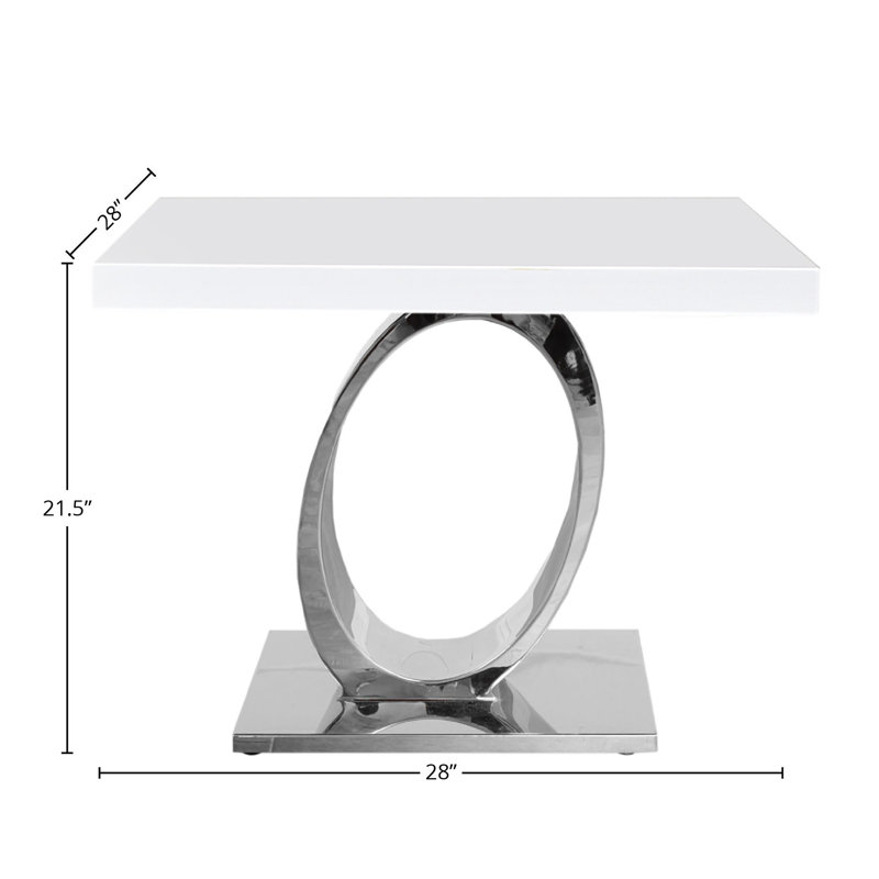 Table de bout en verre à piédestal, Argent, Blanc