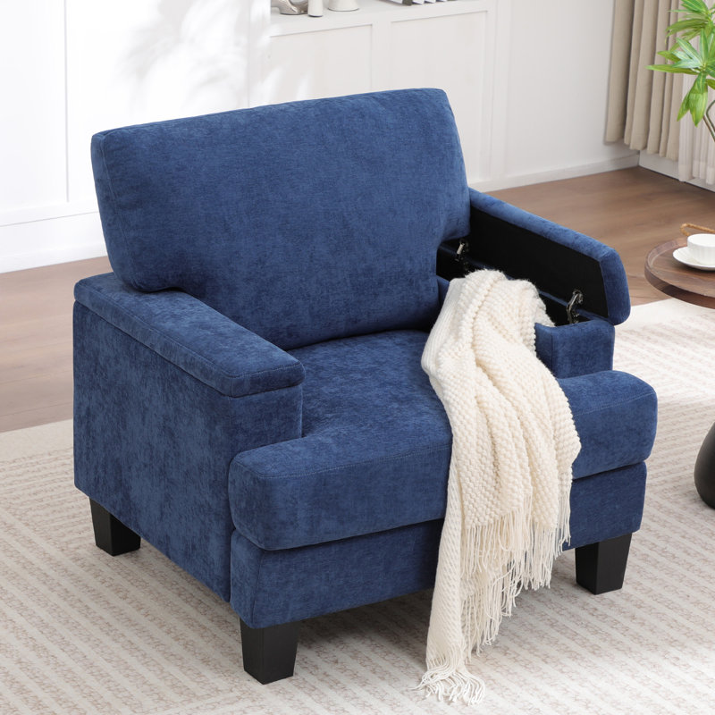 Fauteuil rembourré avec rangement intérieur pour accoudoirs, Bleu