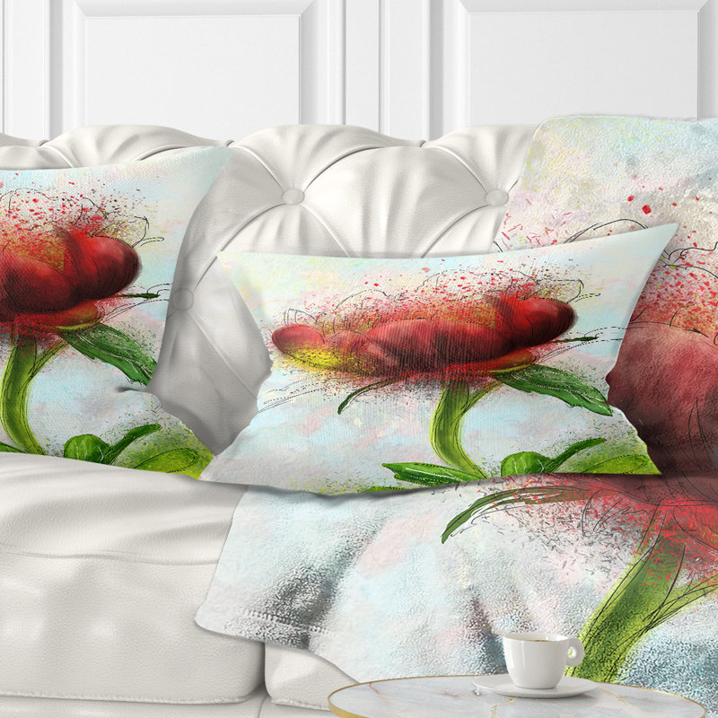 Mignon, rouge, vert, aquarelle, fleur - imprimé floral, coussin décoratif