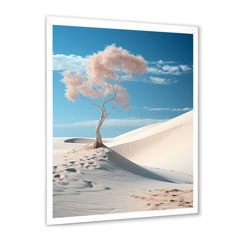 Arbre sur une dune blanche sur toile, Cadre photo blanc, H 32 po x l 16 po x P 1 po