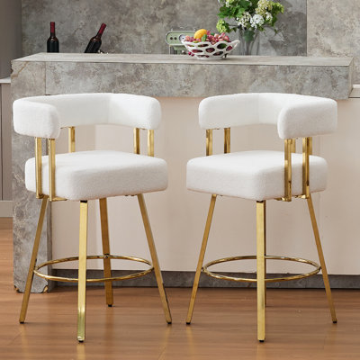 Luxury Teddy Velvet Bar Stools With Gold-Plated Chrome Alloy Base
