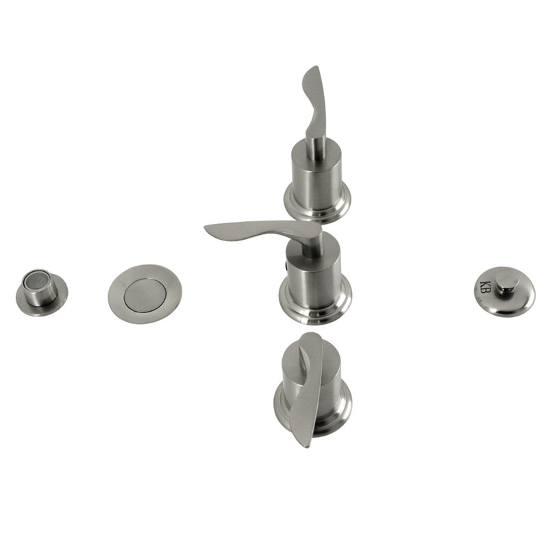 Robinet de bidet espacé vertical à trois poignées Serena, Nickel brossé