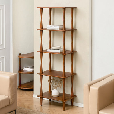Kenzie Solid Wood 5 Tier Etagere Bookcase