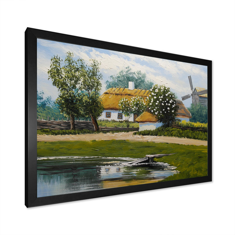 Maison traditionnelle dans le village - on, Cadre d'angle fermé noir, H 8 po x l 12 po x P 1 po