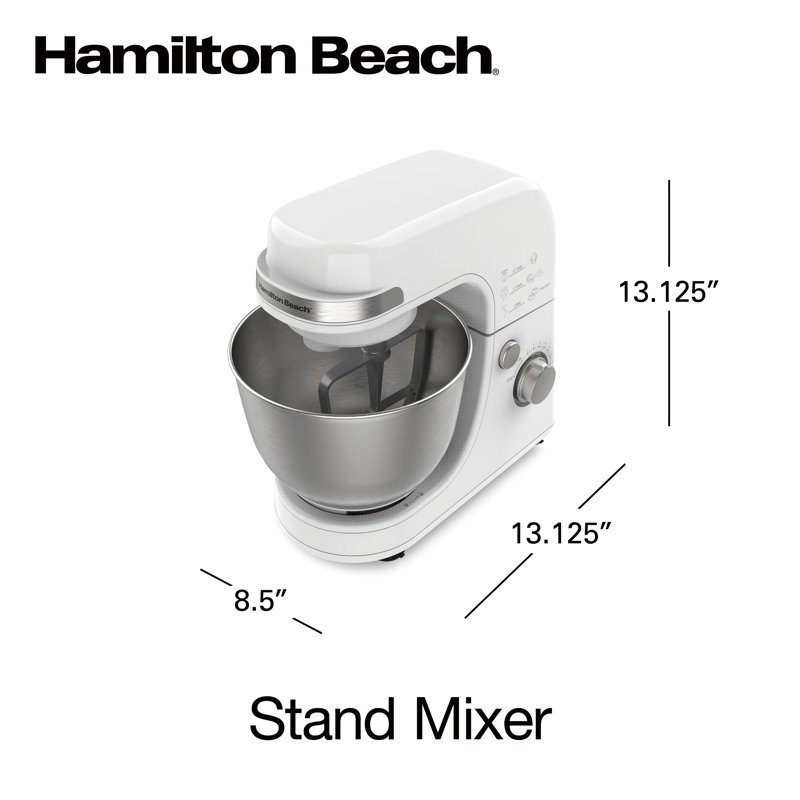 Batteur sur socle électrique à 7 vitesses de 4 pintes avec protection contre les éclaboussures, crochet à pâte, batteur plat et fouet Hamilton Beach®