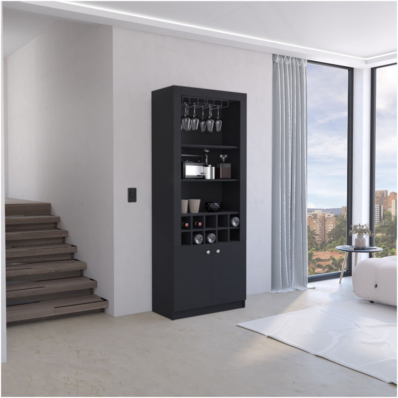 Cabinet 4 niveaux, porte-verres à vin, armoire à vin, armoire à boissons alcoolisées, casiers à 10 bouteilles, 4 tablettes, noir