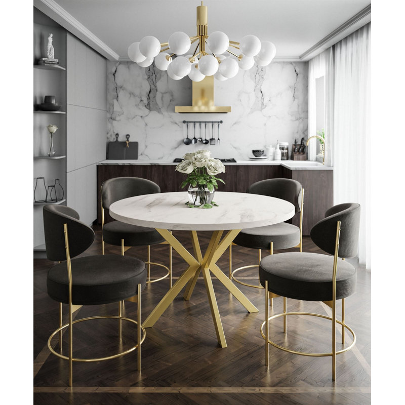 Alezia Round Dining Table, White, 76 H x 120 L x 196 W cm