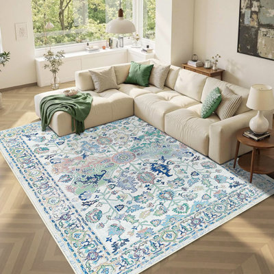 Tapis rétro rétro antidérapant lavable à la machine 8 x 10 - Tapis léger à poils courts pour le salon, la chambre à coucher, la salle à manger, le bureau personnel à l'intérieur, le dortoir - tapis, vert