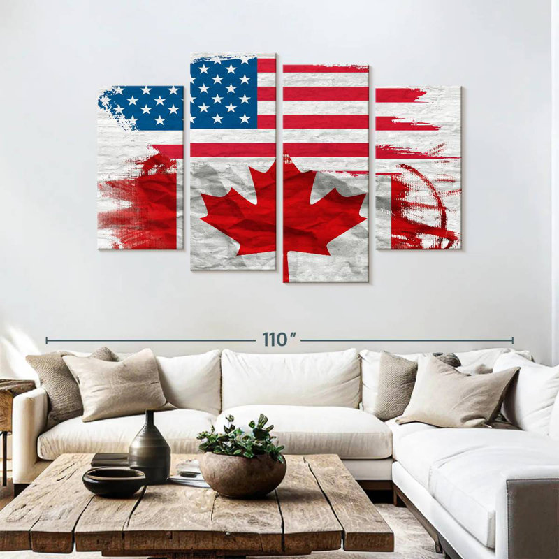 Drapeau des États-Unis et du Canada, H 54 po x l 84 po
