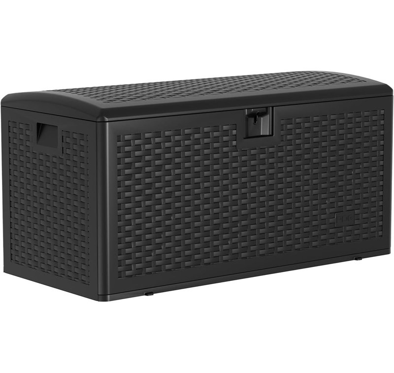 99 Gallon Waterproof Resin Deck Box, Lockable Outdoor Storage Container for Patio & Pool, Black