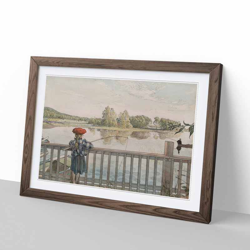 Lisbeth Angling by Carl Larsson - Picture Frame Painting, Walnut Framed, 48cm H x 65cm W x 2cm D